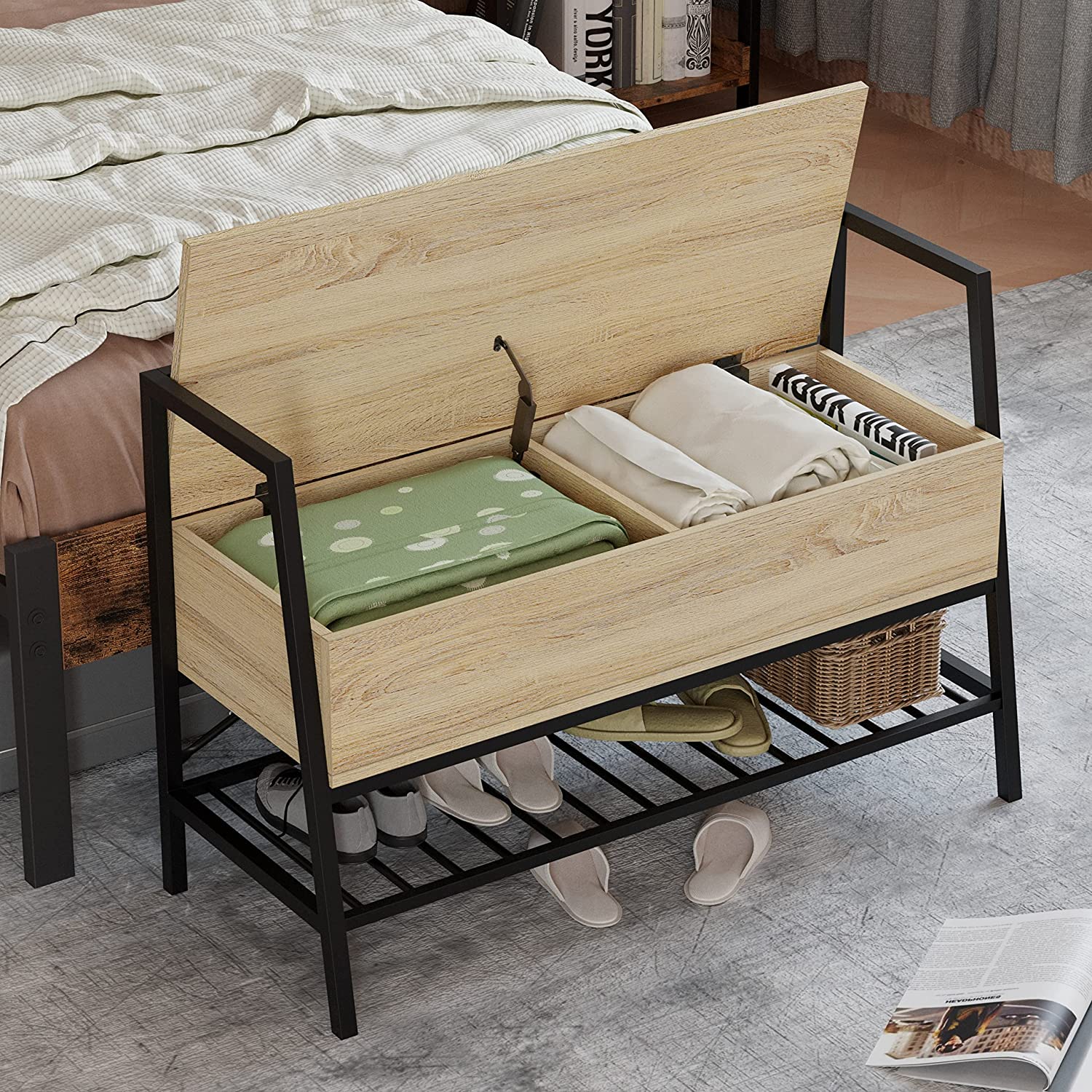 Entryway Bench Shoe Bench With Shoe Rack and Storage Box for Entryway, Bedroom, Hallway