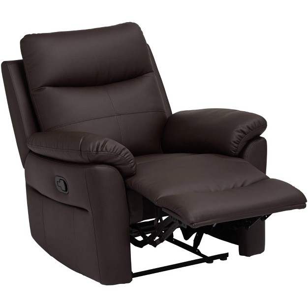 Elm Lane Newport Dark Brown Faux Leather Recliner Chair Modern Armchair Comfortable Push Manual Reclining Footrest For Bedroom Living Room Reading