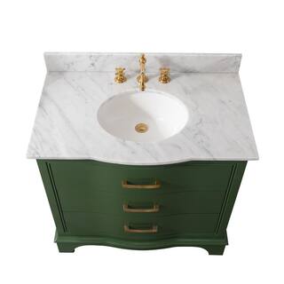 SUDIO Monroe 36 in. W x 22 in. D x 33.7 in. H Bath Vanity in Evergreen with White Marble Top Monroe-36EG