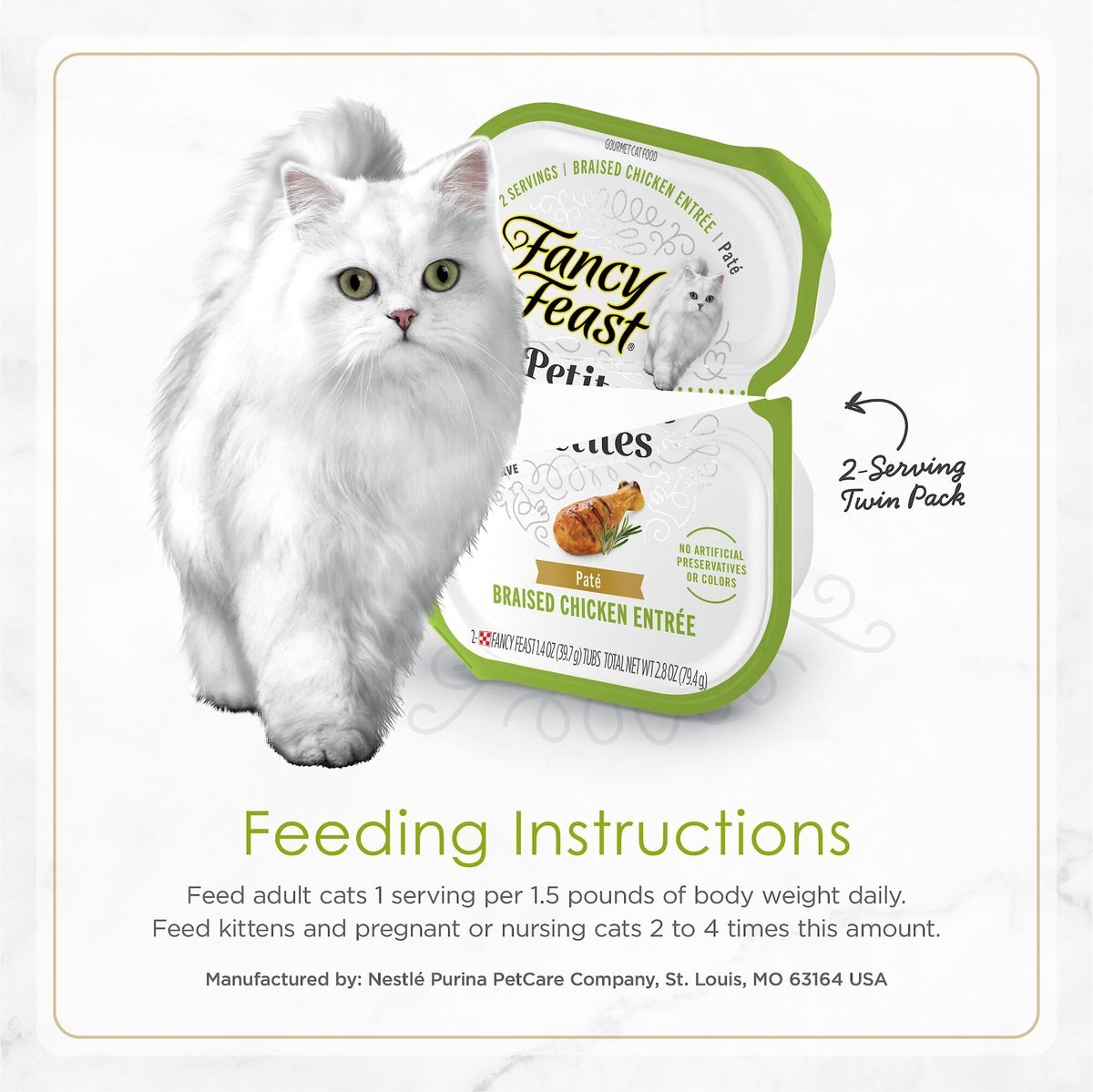 Fancy Feast Petites Gourmet Wet Cat Food Pate， Petites Braised Chicken Entree， 2.8-oz tub， case of 12， 12 count