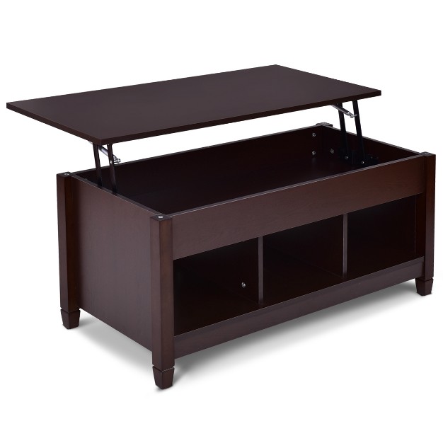 Tangkula Height Adjustable Wood Table Coffee Desk Teapoy Hidden Compartment