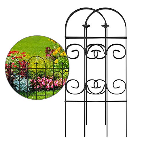 AMAGABELI GARDEN & HOME Decorative Garden Fence GFP006 32inx10ft Garden Fencing 8 Panels Rustproof Black Iron Border Fence Edging Metal Wire Fencing for Outdoor Patio Vinyl Flower