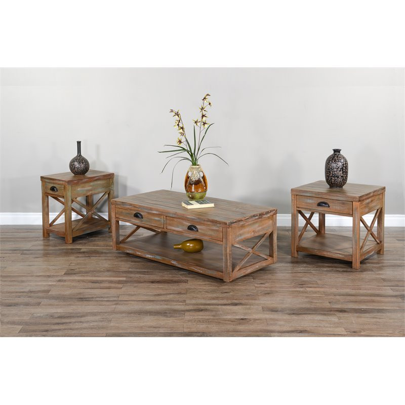 Sunny Designs Durango 48 quotCoastal Wood Cocktail Table in Weathered Brown   Farmhouse   Coffee Tables   by Homesquare  Houzz