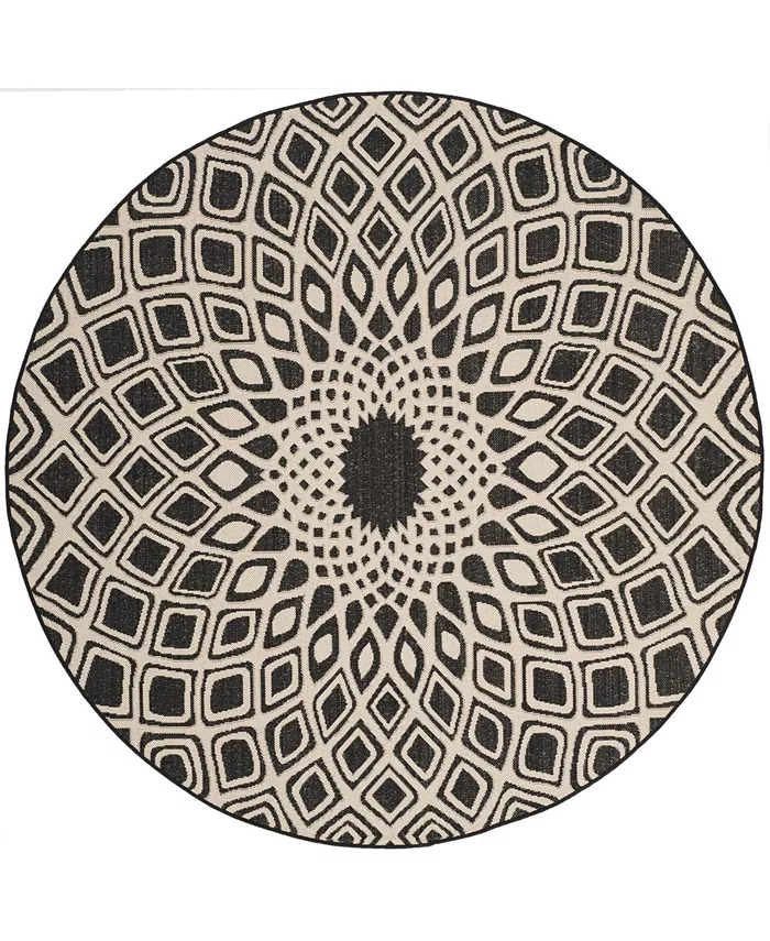 Safavieh Courtyard CY6616 Black and Beige 6'7 x 6'7 Sisal Weave Round Outdoor Area Rug