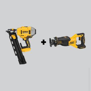 DW 20V MAX XR Lithium-Ion Cordless Brushless 2-Speed 21 Plastic Collated Framing Nailer  Brushless Recip Saw (Tools Only) DCN21PLBW382B