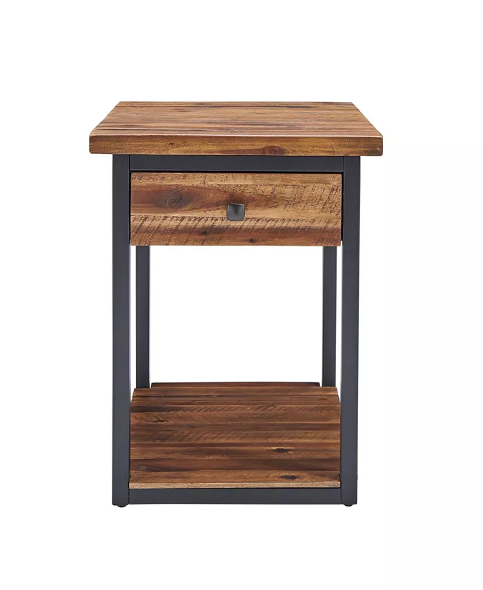 Alaterre Furniture Claremont Rustic Wood End Table with Drawer and Low Shelf