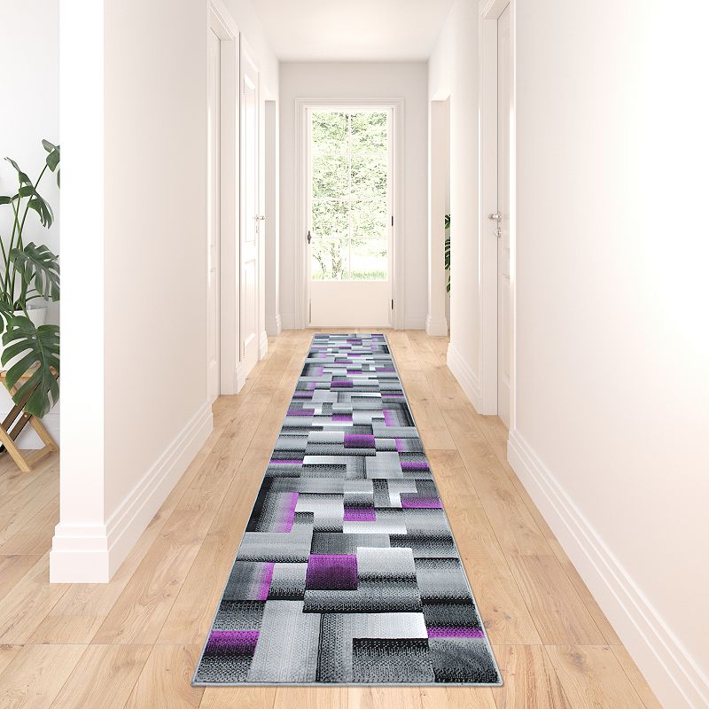 Masada Rugs Masada Rugs Trendz Collection 3'x16' Modern Contemporary Runner Area Rug in Purple， Gray and Black-Design Trz861