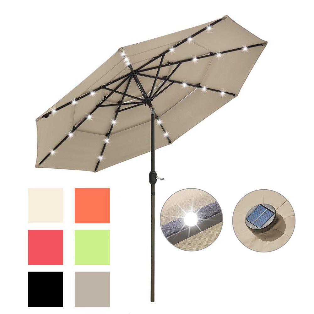 Yescom 9ft Prelit Umbrella 3-Tiered Patio Umbrella with Lights