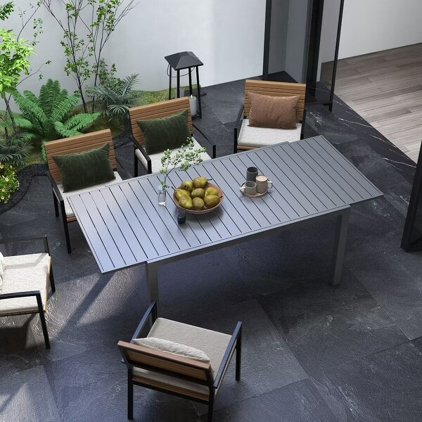 Outsunny Expandable Patio DiningTable，with Slatted Tabletop