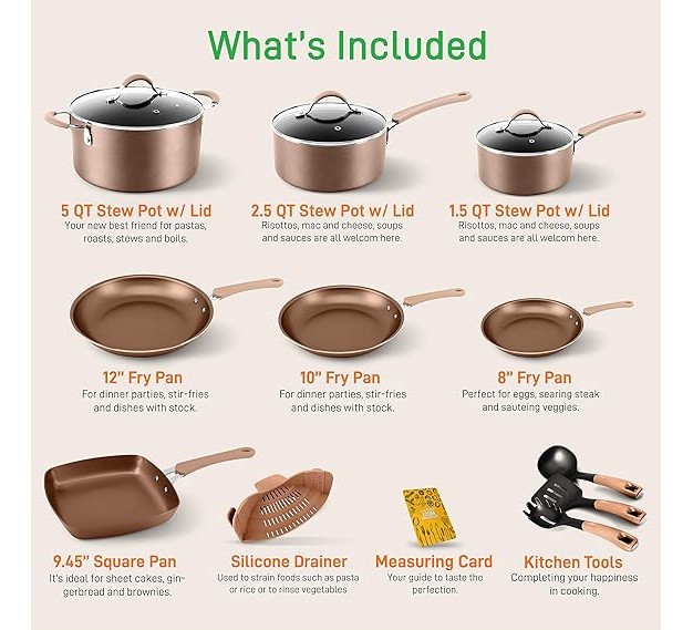 Nutrichef Nccw14s 14 piece Kitchenware Pots And Pans Set Brown