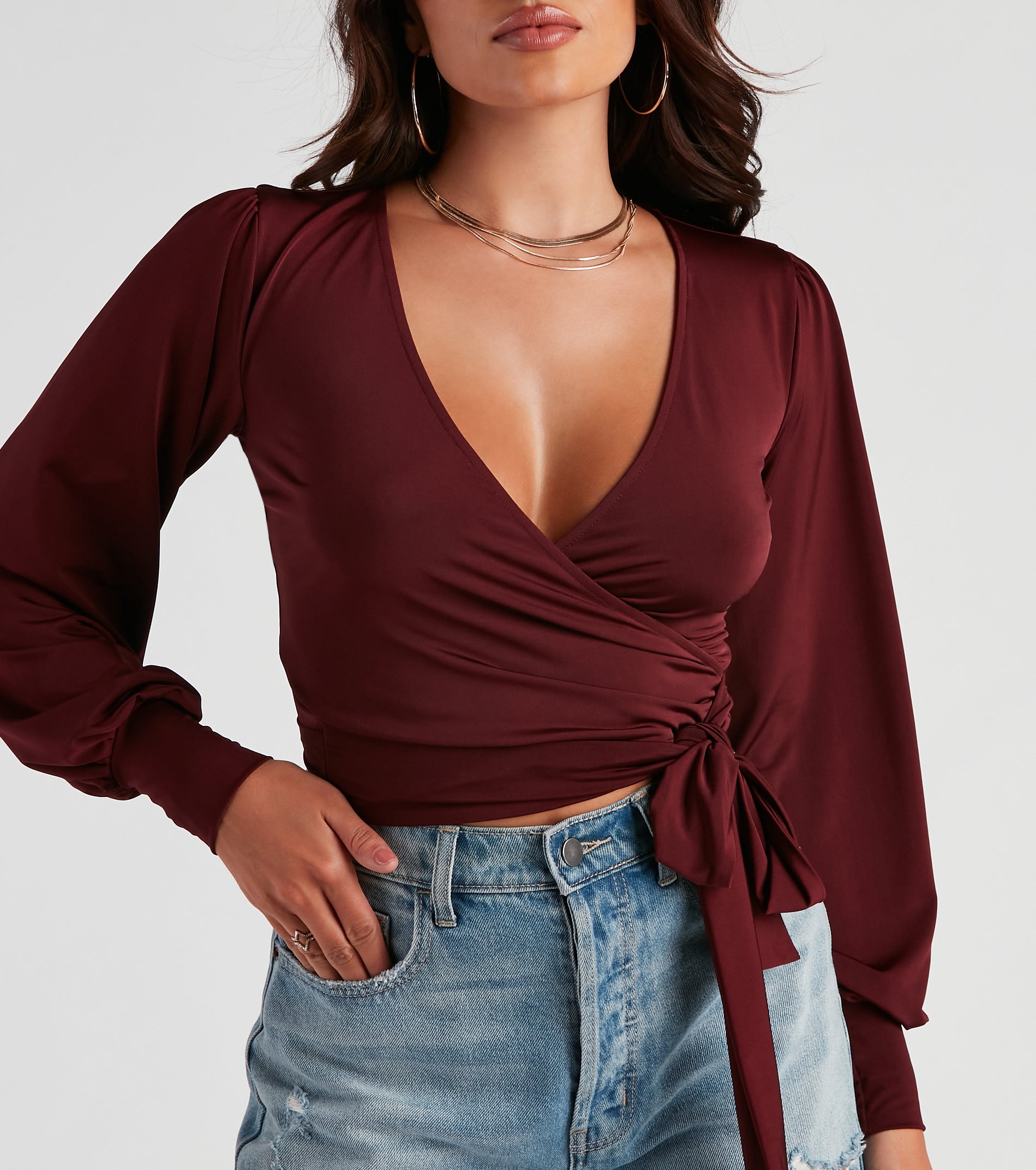 Slinky Knit Wrap Front Top