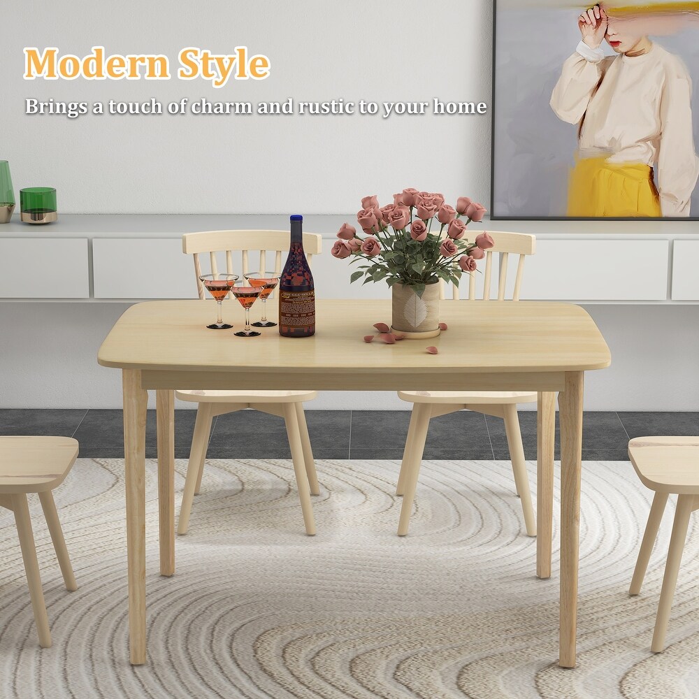 48 Inch Solid Wood Dining Table with Rubber Wood Supporting Legs for Kitchen Dining Room Natural   48\