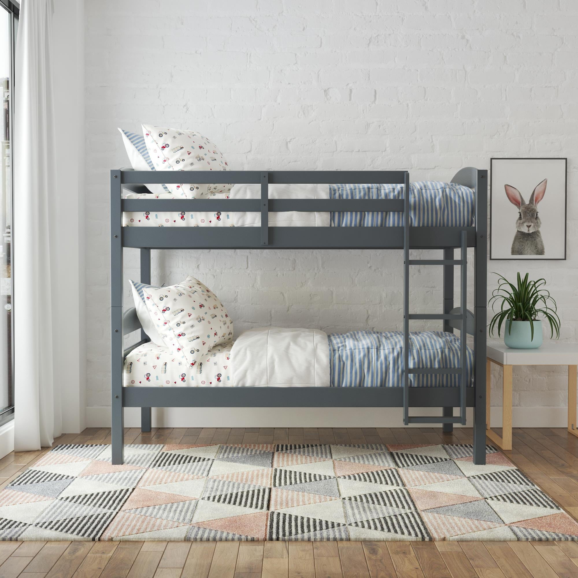 Better Homes & Gardens Leighton Solid Wood Twin-over-Twin Convertible Bunk Bed, Gray