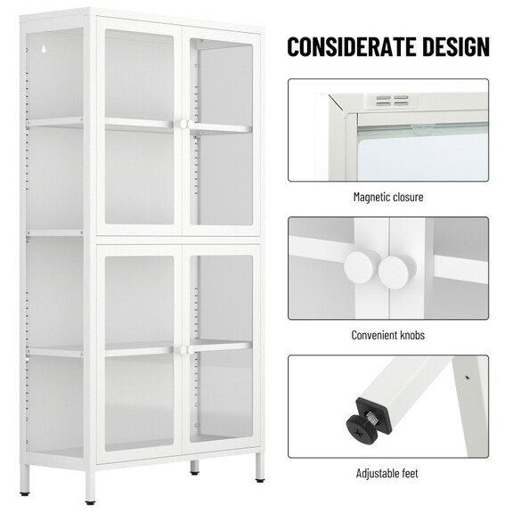 Four Glass Door Storage Cabinet with Adjustable Sh...