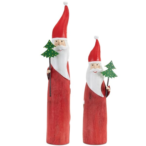 Wood Santa Figure with Metal Accents (Set of 2)