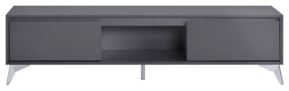 Benzara BM251383 TV Stand With 2 Door Storage and LED Touch Light  Gray   Midcentury   Entertainment Centers And Tv Stands   by Uber Bazaar  Houzz