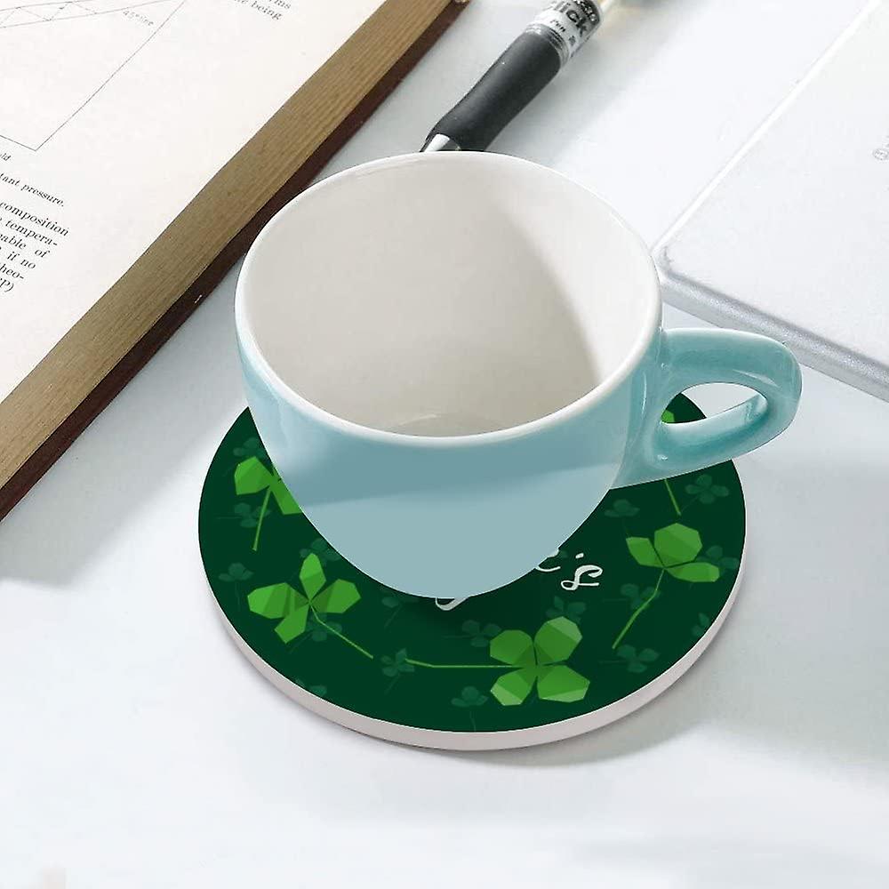 4pcs Round Typographic Saint Patrick's Day Ceramic Coasters With Cork-backed For Coffee Drink Cup Mat Absorbent Stone Coasters