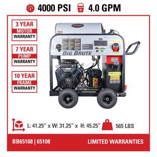 SIMPSON Big Brute 4000 PSI 4.0 GPM Gas Hot Water Professional Pressure Washer with UDOR Triplex Plunger Pump BB65108