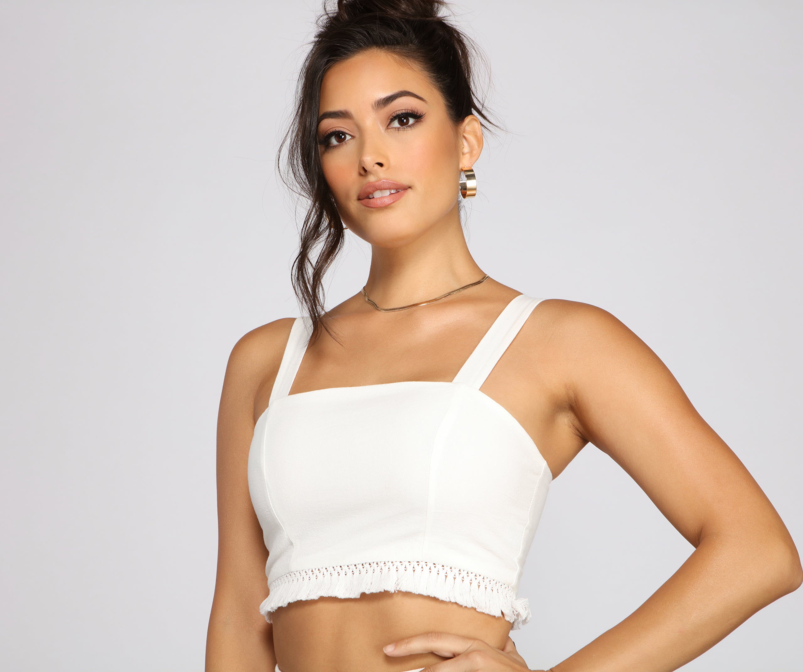 Come Away With Me Linen Crop Top