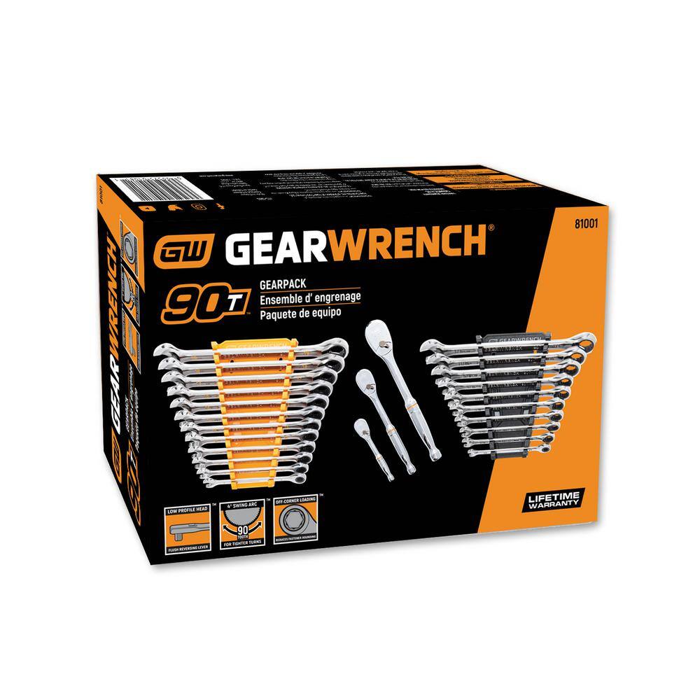 GEARWRENCH 90T Gearpack SAEMetric Ratcheting Wrench and Ratchet Tool Set (25-Piece) 81001