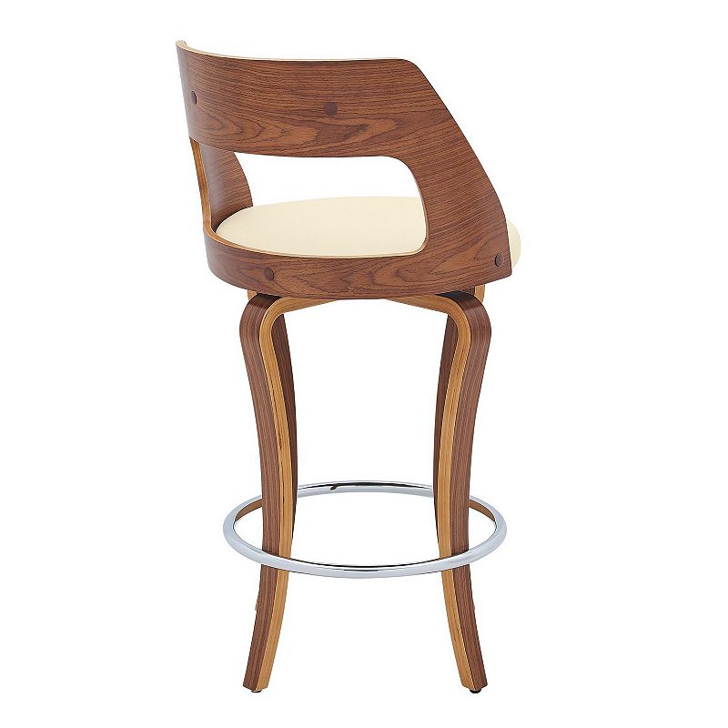 25 Inch Swivel Counter Stool Vegan Faux Leather， Walnut Wood Legs， Cream