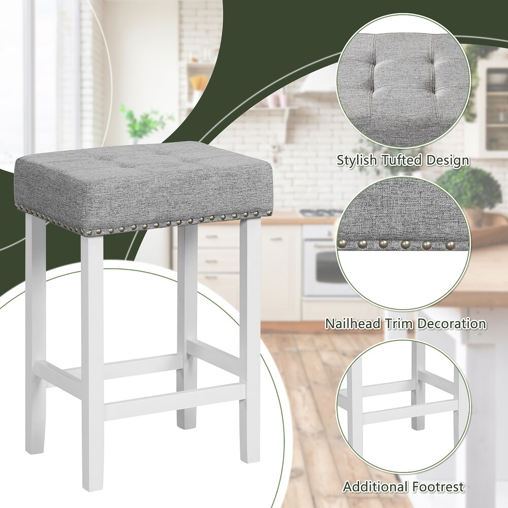 Set of 2 Bar Stools Tufted Upholstered Counter/ Bar Height Chairs Grey