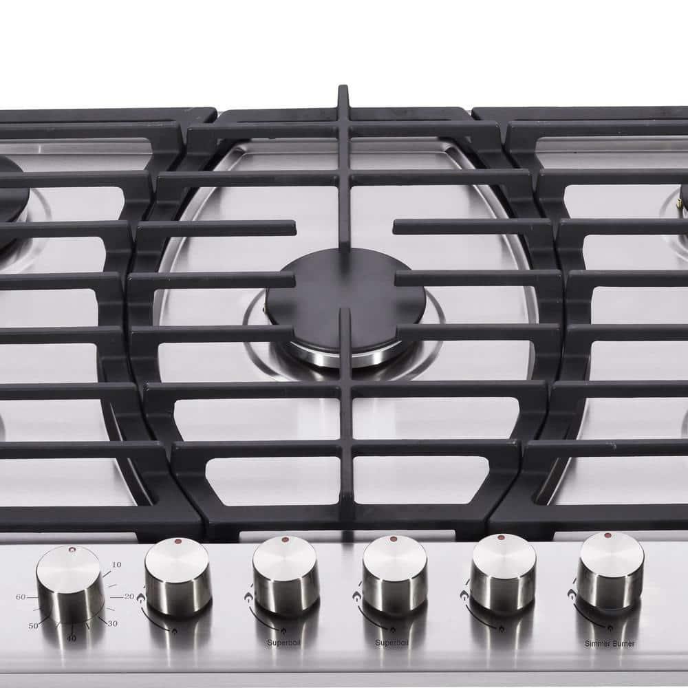 Trifecte 30 in Gas Cooktop in Stainless Steel with 5 Burners and Timer including Power Burners