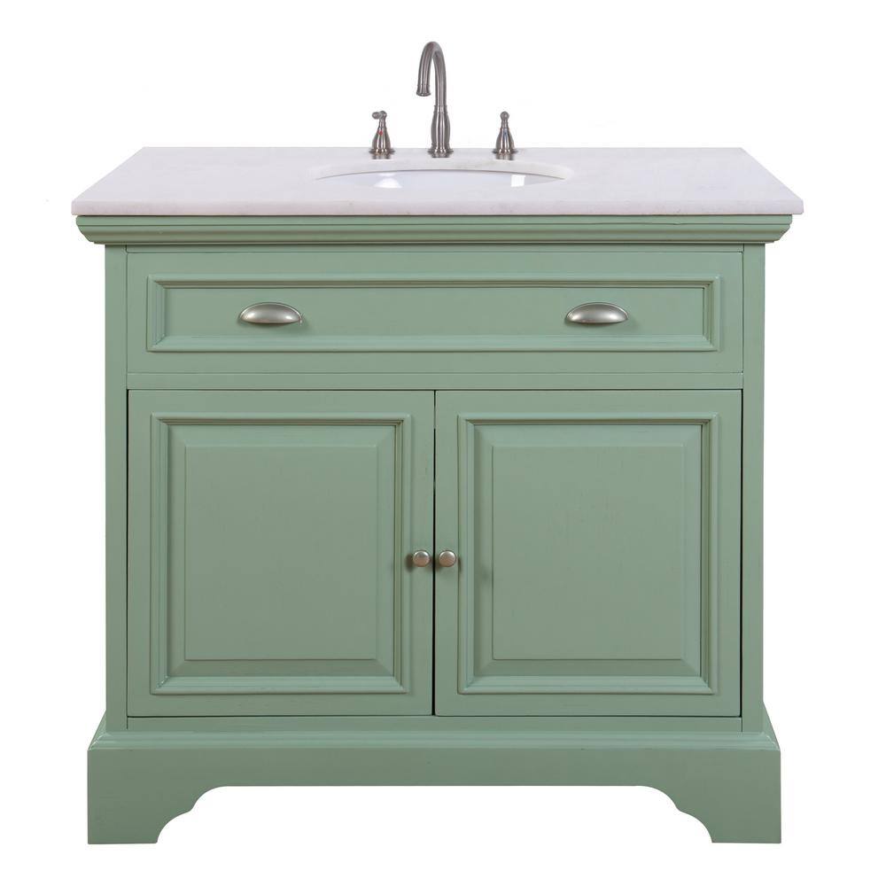 Home Decorators Collection Sadie 38 in. W x 21.5 in. D x 35 in. H Vanity in Antique Light Cyan with Marble Vanity Top in Natural White MD-V1835