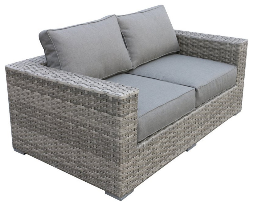 Bali Silver/Gray Two Tone Wicker Loveseat in Charcoal Gray Cushion   Tropical   Outdoor Loveseats   by Homesquare  Houzz