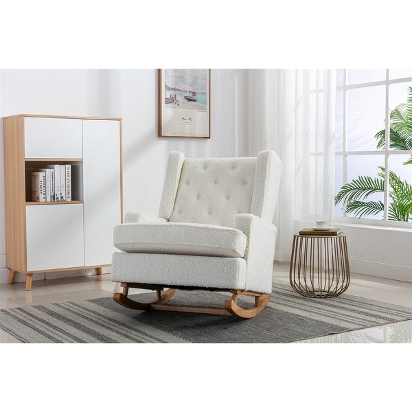 Contemporary Style Living Room Comfortable Polyester with Upholstery Rocking Chair Accent Chair with Solid Rubber Wood Legs