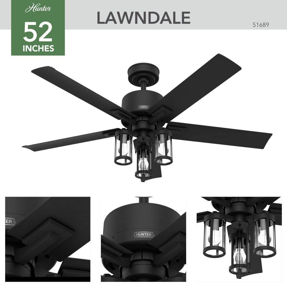 Hunter Lawndale 52 in IndoorOutdoor Matte Black Ceiling Fan with Light Kit Included