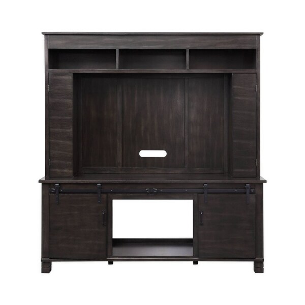 Entertainment Center with 11 Compartments and LED Fireplace， Brown