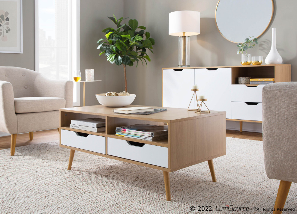 Astro Coffee Table  Natural Wood  White Wood   Midcentury   Coffee Tables   by LumiSource  Houzz