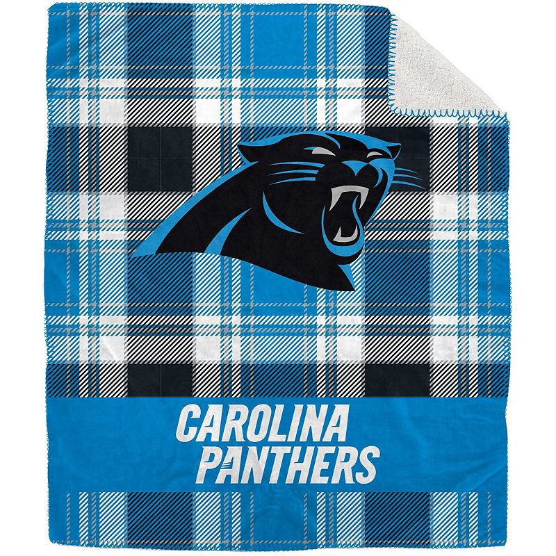 Pegasus Carolina Panthers 50 x 60 Plaid Flannel Sherpa Plush Blanket