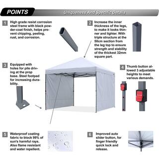 ABCCANOPY 10 ft. x 10 ft. White Instant Pop Up Canopy Tent with 2 Removeable Sidewalls AHZJ2W-10FTWhite