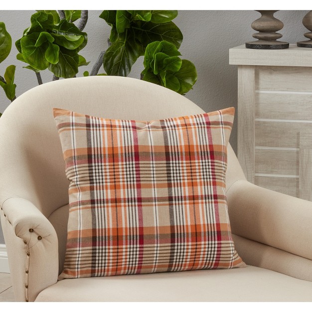 Saro Lifestyle Multi color Plaid Throw Pillow With Poly Filling