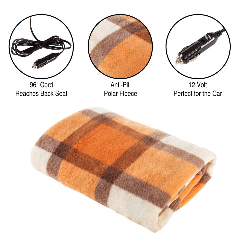 Stalwart 12-Volt Polar Fleece Electric Car Throw Blanket in Orange HW6000039