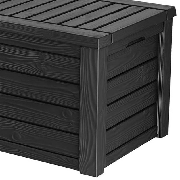 Keter Westwood Outdoor Resin 150 Gallon Deck Storage Box Organizer For Patio Furniture Pool Toys And Yard Tools With Bench Dark Gray 2 Pack