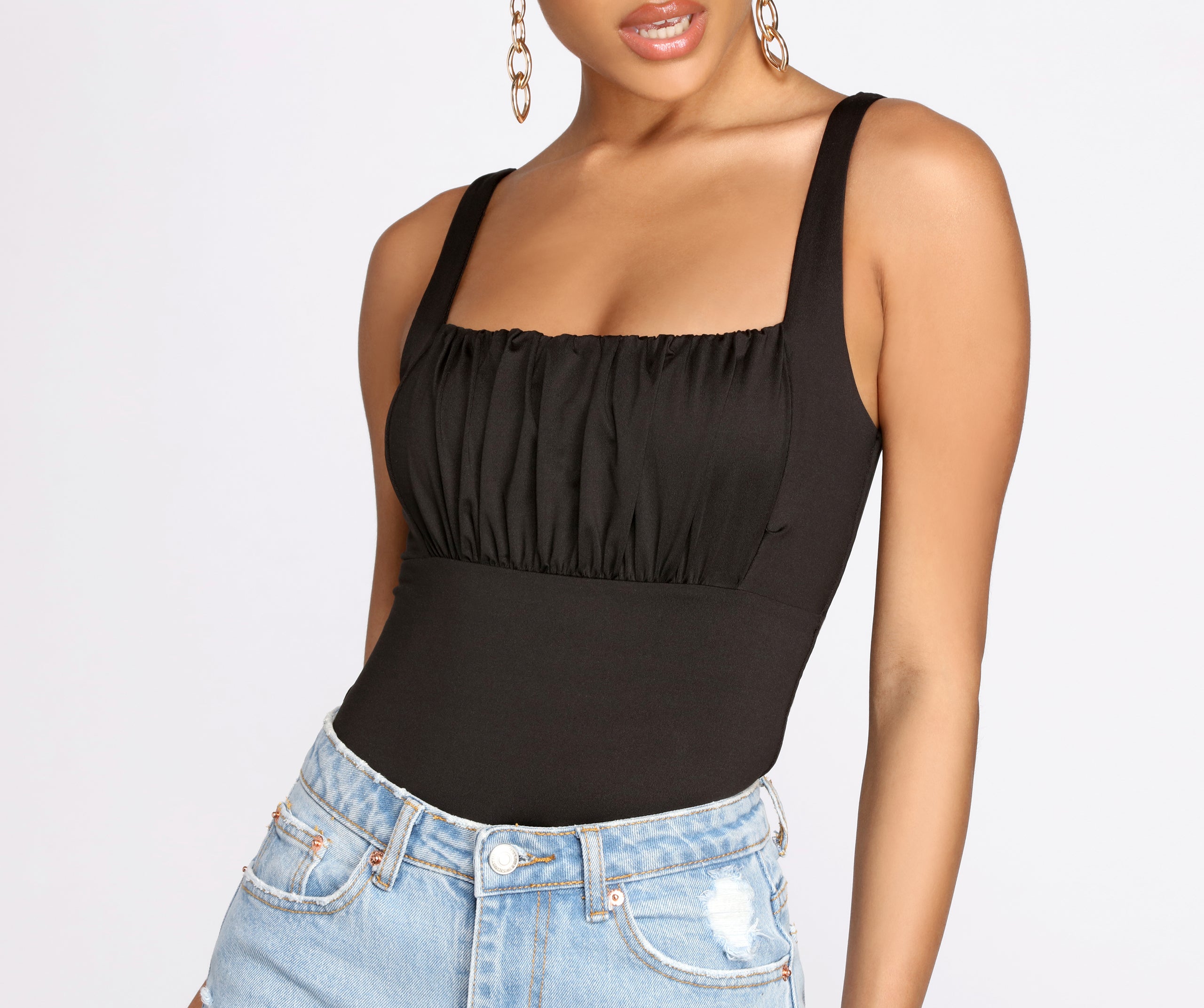 Ruched Detail Knit Bodysuit