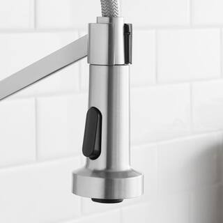 Glacier Bay Gage Single-Handle Spring Neck Pull-Down Sprayer Kitchen Faucet With Soap Dispenser in Stainless Steel HD67458-1408D2