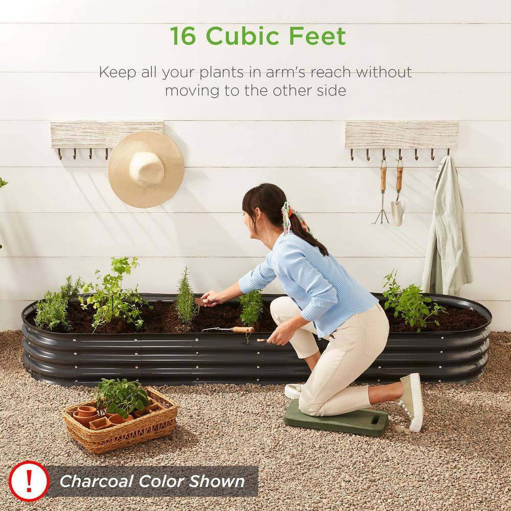 Best Choice Products 8 ft. x 2 ft. x 1 ft. Oval Steel Raised Garden Bed Planter Box for Vegetables Flowers in Wood Grain SKY6603