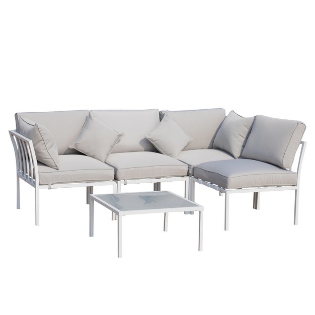 Outsunny 5 Piece Outdoor Furniture Patio Conversation Seating Set 2 Sofa Chairs amp Coffee Table White