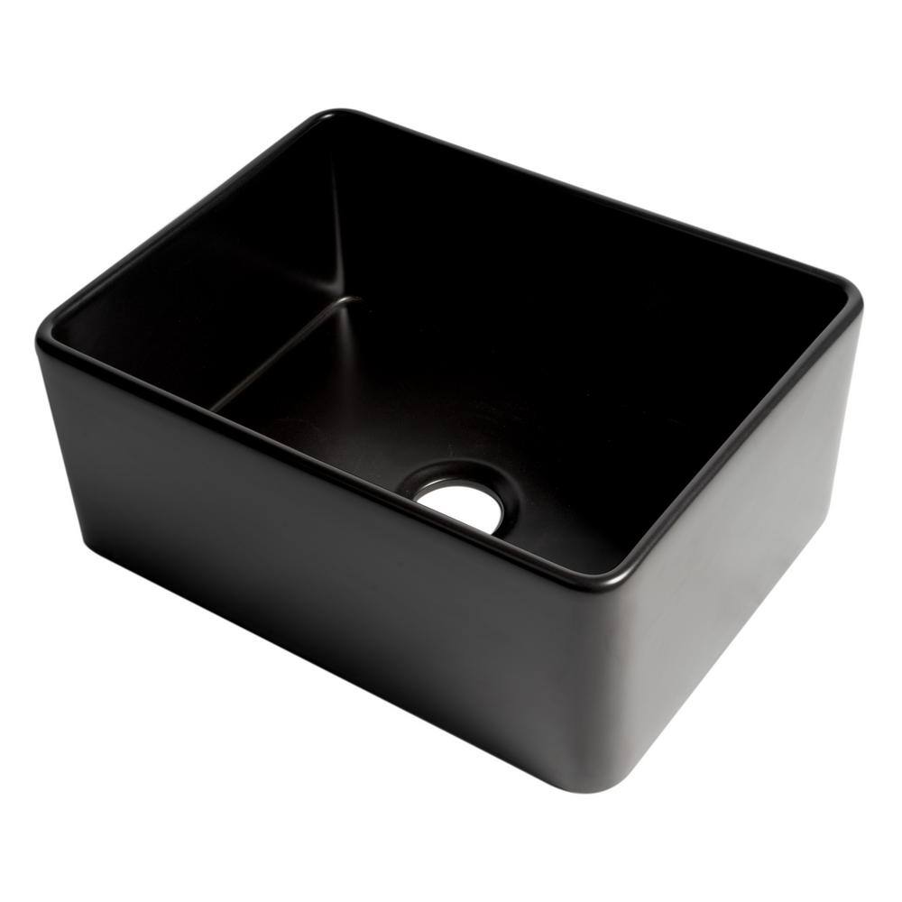 ALFI BRAND Black Matte Fireclay 24 in. Single Bowl Farmhouse Apron Kitchen Sink ABF2418-BM