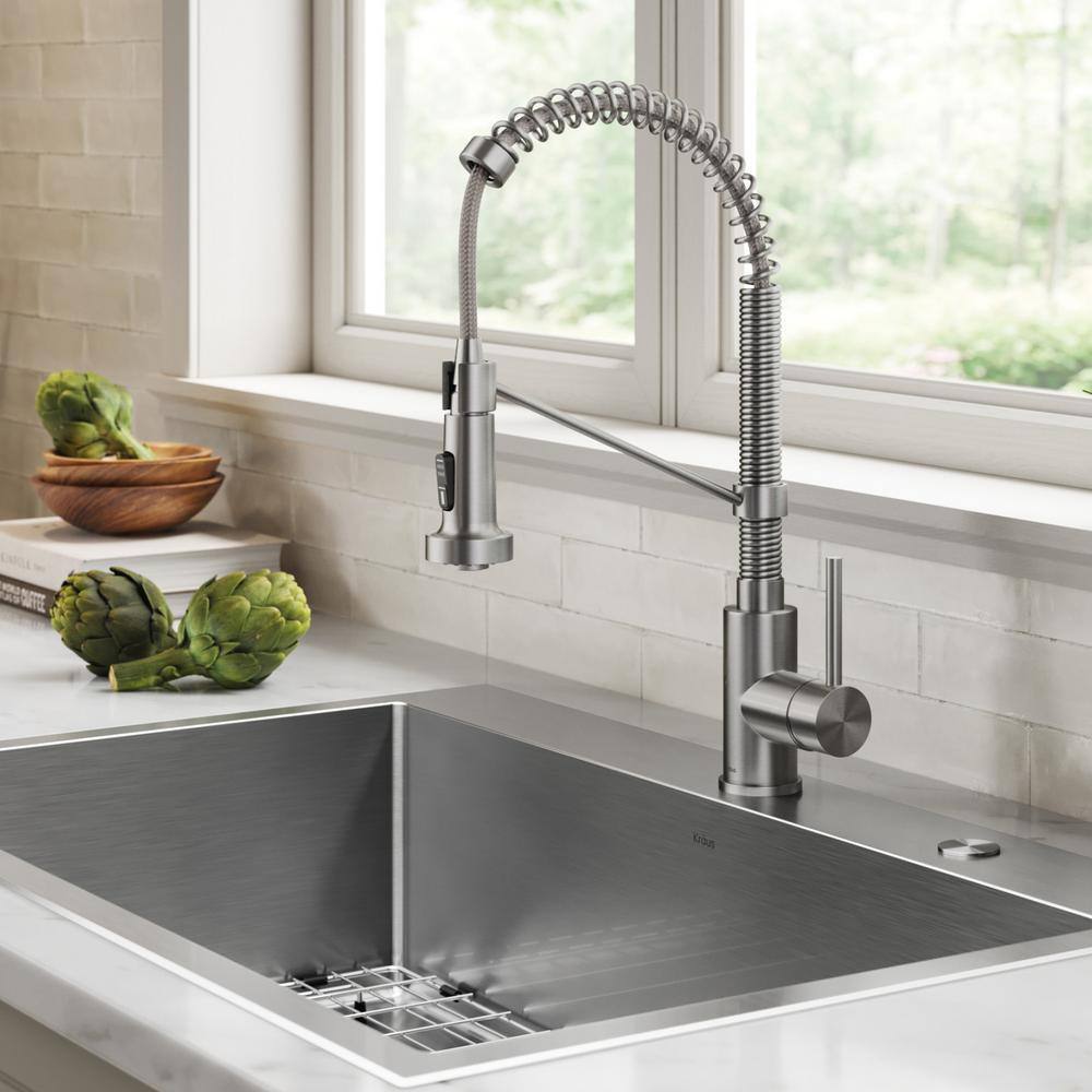 KRAUS KCH-1000 Loften All in-One 33 in. Drop In/Undermount Single Bowl 18 Gauge Stainless Steel Kitchen Sink with Pull Down Faucet