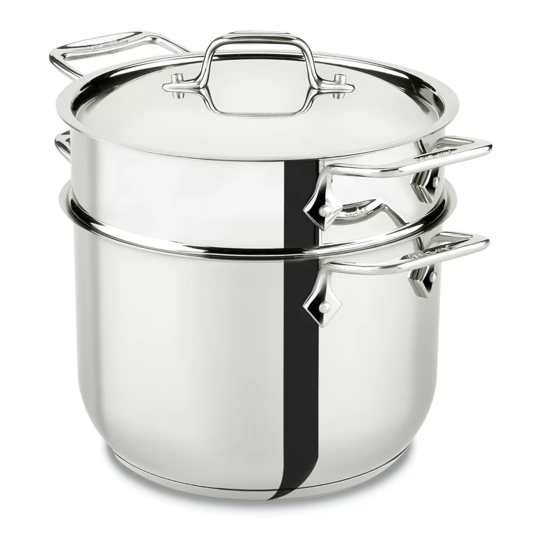 All-Clad E414S6 Stainless Steel Pasta Pot and Insert Cookware， 6-Quart， Silver