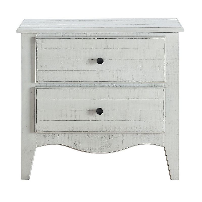 28 Inch 2 Drawer Plank Style Nightstand， Weathered White