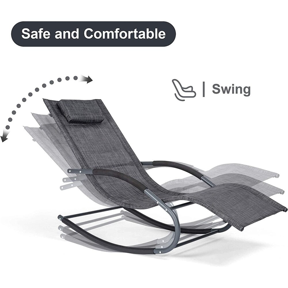 Outdoor Chaise Lounge Steel Curved Lounge Chair with Detachable Pillow Weather Resistant Fabric for Lawn Poolside   56.3*24.8*35