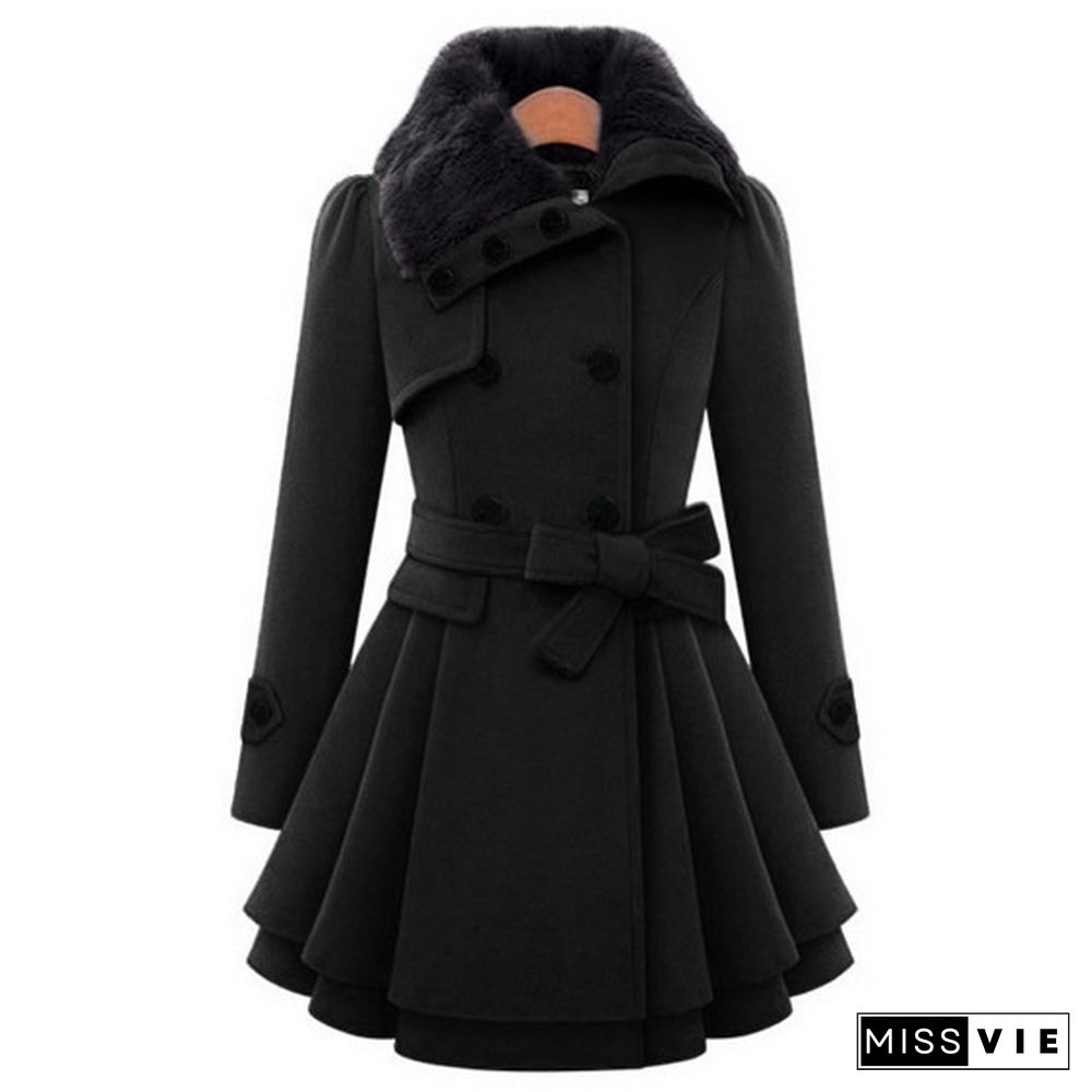 Winter Coat Women Wool & Blend Coat Women Jacket Winter Women Coat Warm  Lady Fur Collar Peacoat Winter Woolen Coat Jackets Plus Size 5XL