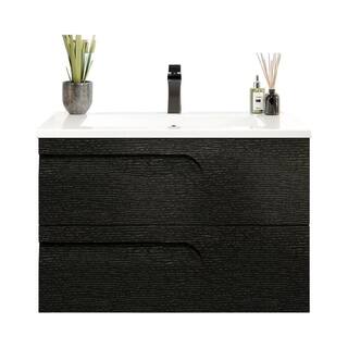 Eviva Joyous  32 in. W x 18 in. D x 22.5 in. H Floating Bath Vanity in Black wood with White Porcelain Top EVVN23-32BW-WMN