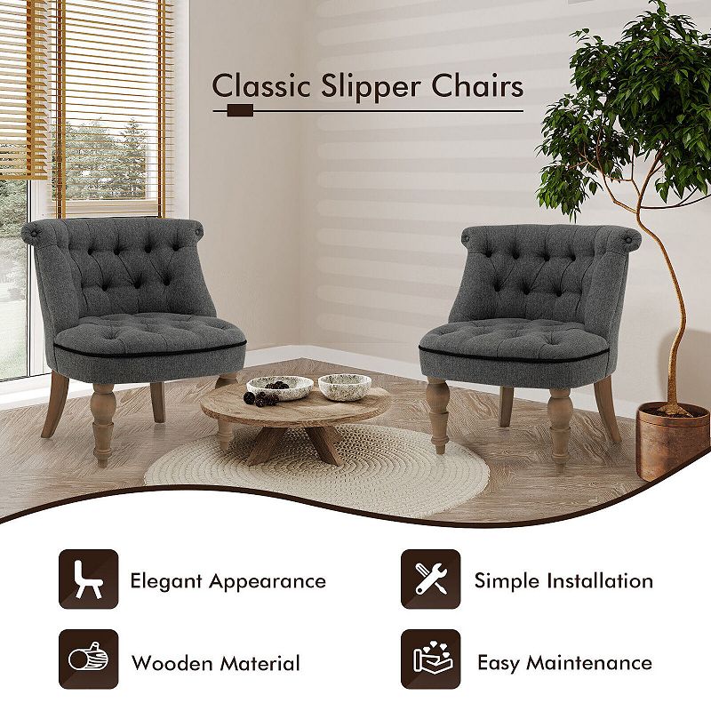 Set of 2 Upholstered Armless Slipper Chairs with Beech Wood Legs-Gray